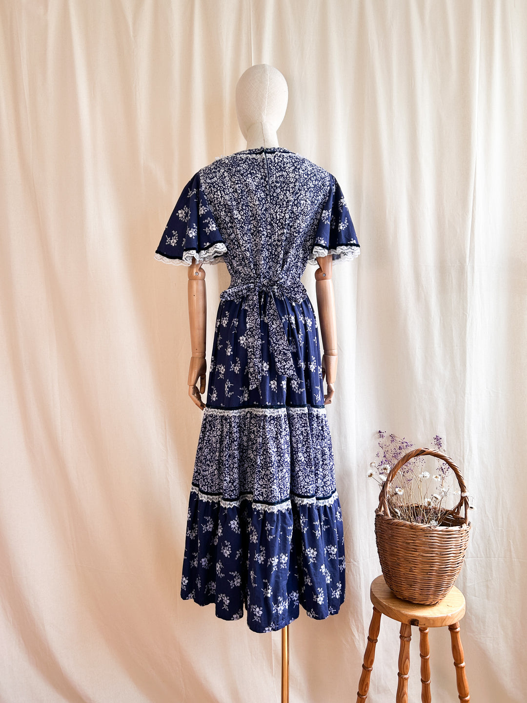 Stunning navy cotton floral prairie dress