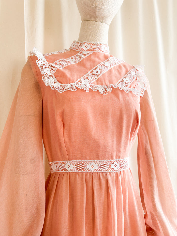 The Parfait ~ dreamy rare 70s peach cotton maxi dress