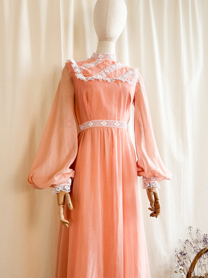 The Parfait ~ dreamy rare 70s peach cotton maxi dress