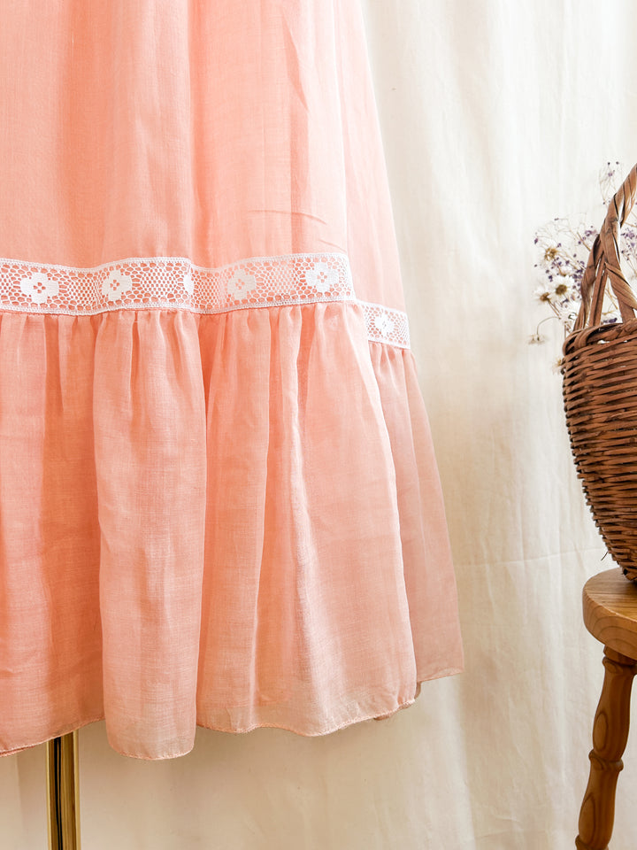 The Parfait ~ dreamy rare 70s peach cotton maxi dress