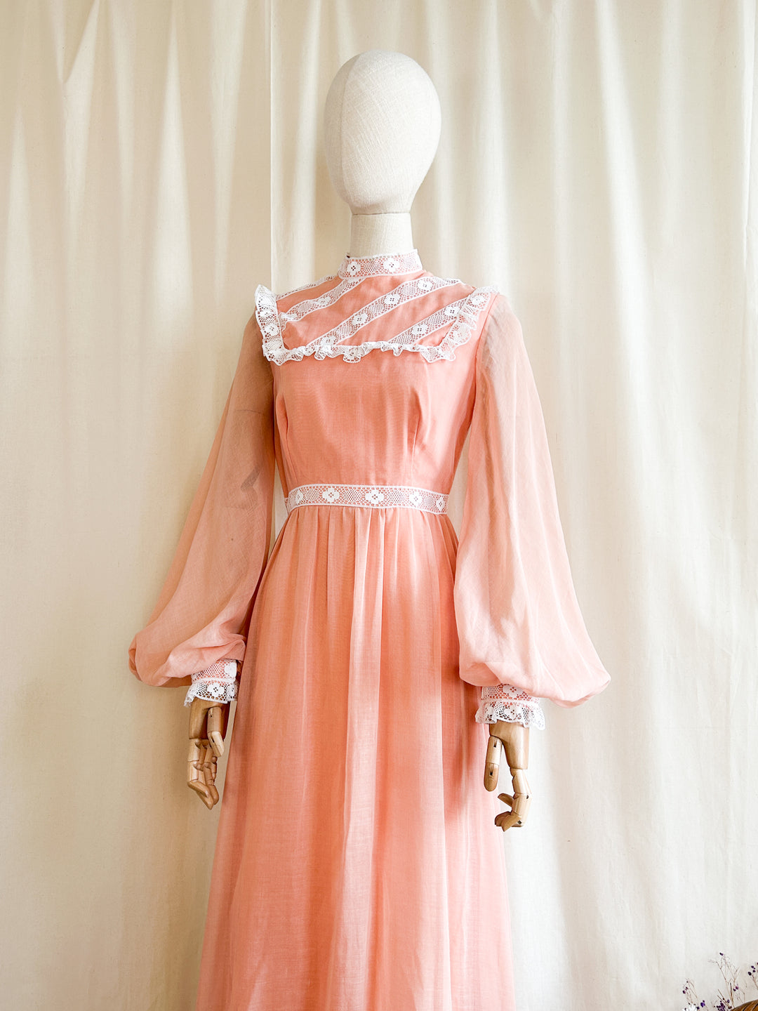 The Parfait ~ dreamy rare 70s peach cotton maxi dress