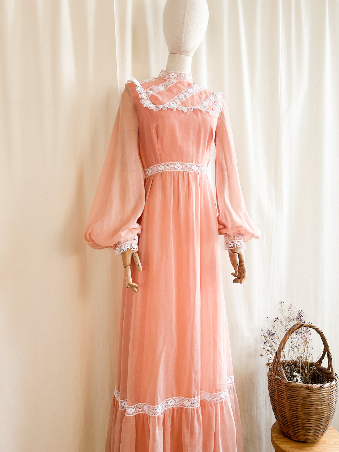 The Parfait ~ dreamy rare 70s peach cotton maxi dress