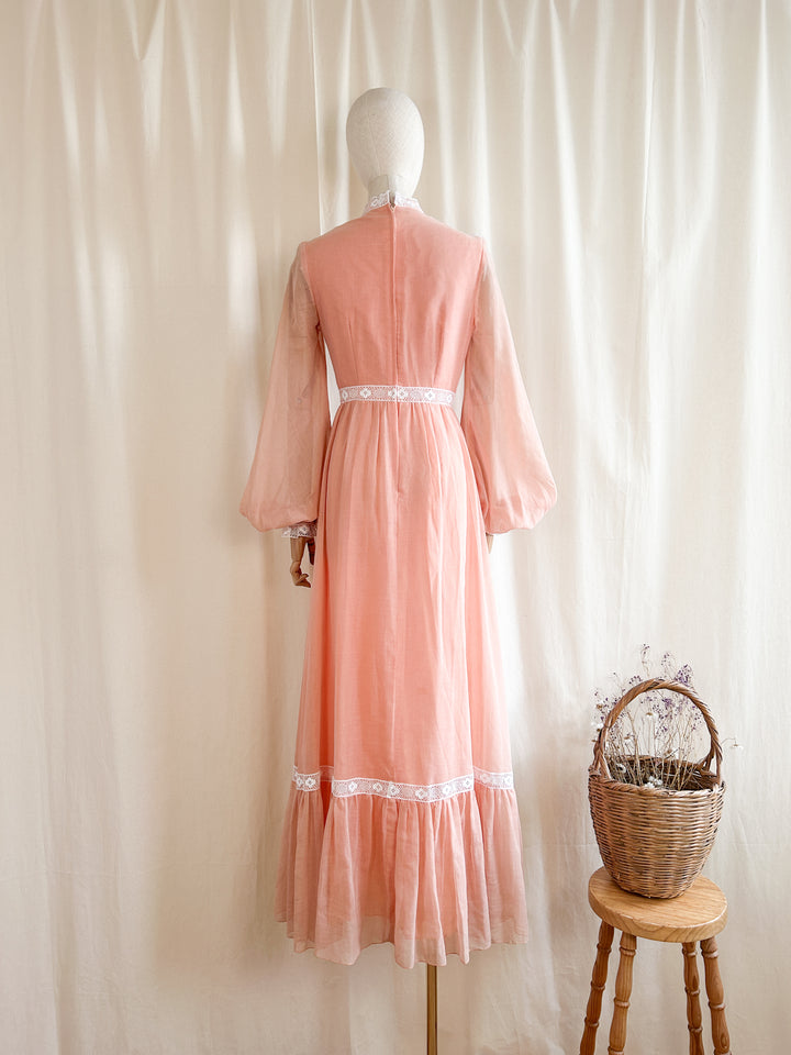 The Parfait ~ dreamy rare 70s peach cotton maxi dress