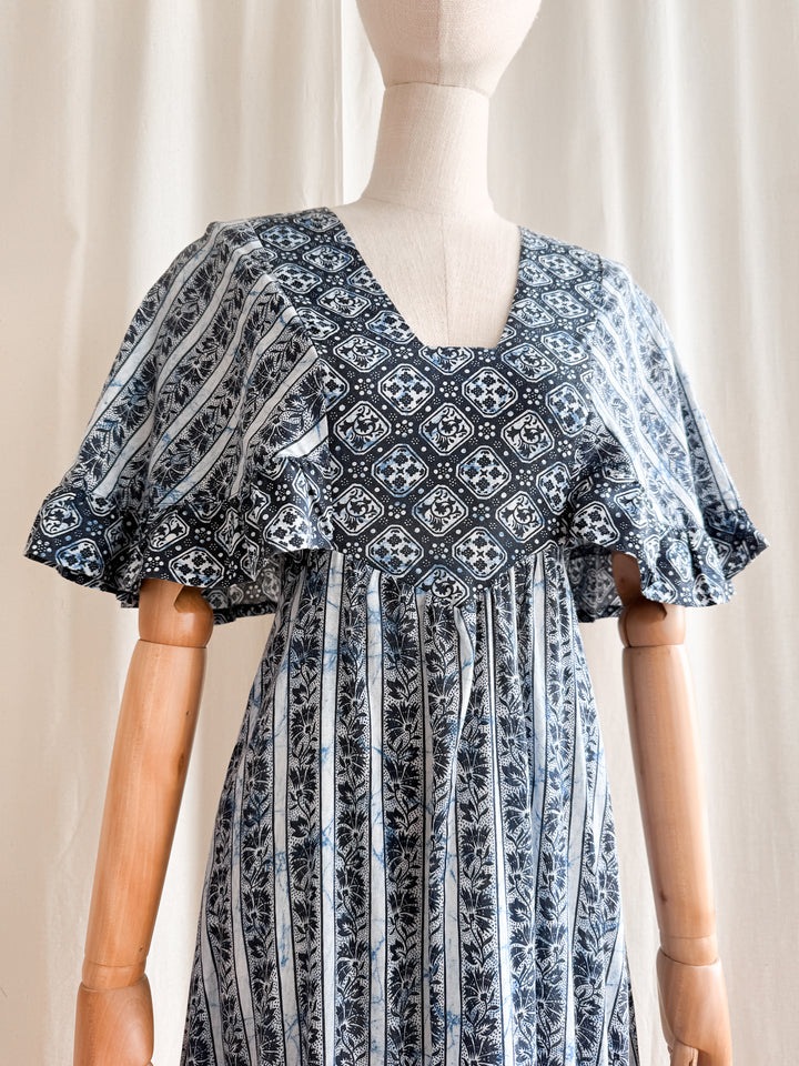 Stunning 70s Mister Ant Bohemian Blue Cotton Maxi Dress