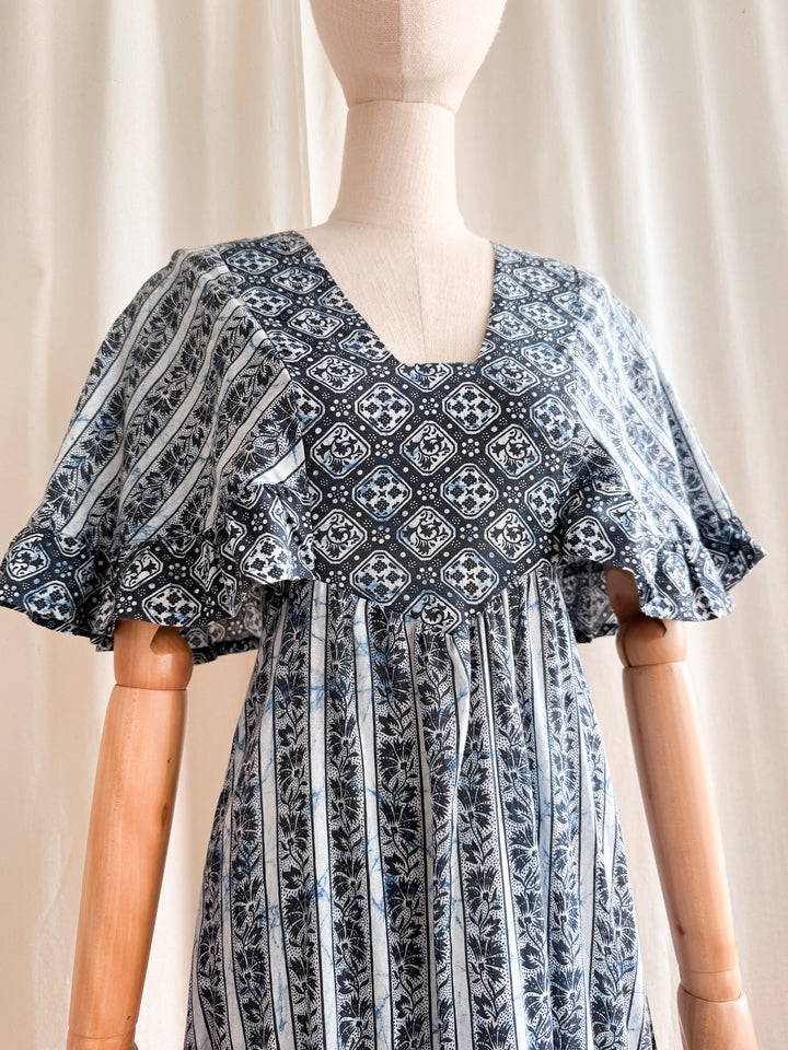 Stunning 70s Mister Ant Bohemian Blue Cotton Maxi Dress
