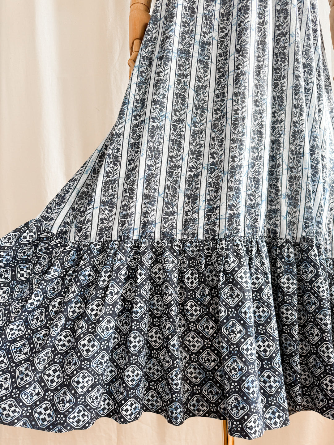 Stunning 70s Mister Ant Bohemian Blue Cotton Maxi Dress