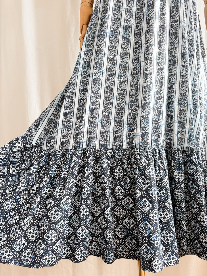 Stunning 70s Mister Ant Bohemian Blue Cotton Maxi Dress