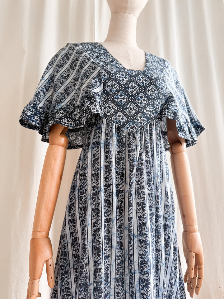 Stunning 70s Mister Ant Bohemian Blue Cotton Maxi Dress