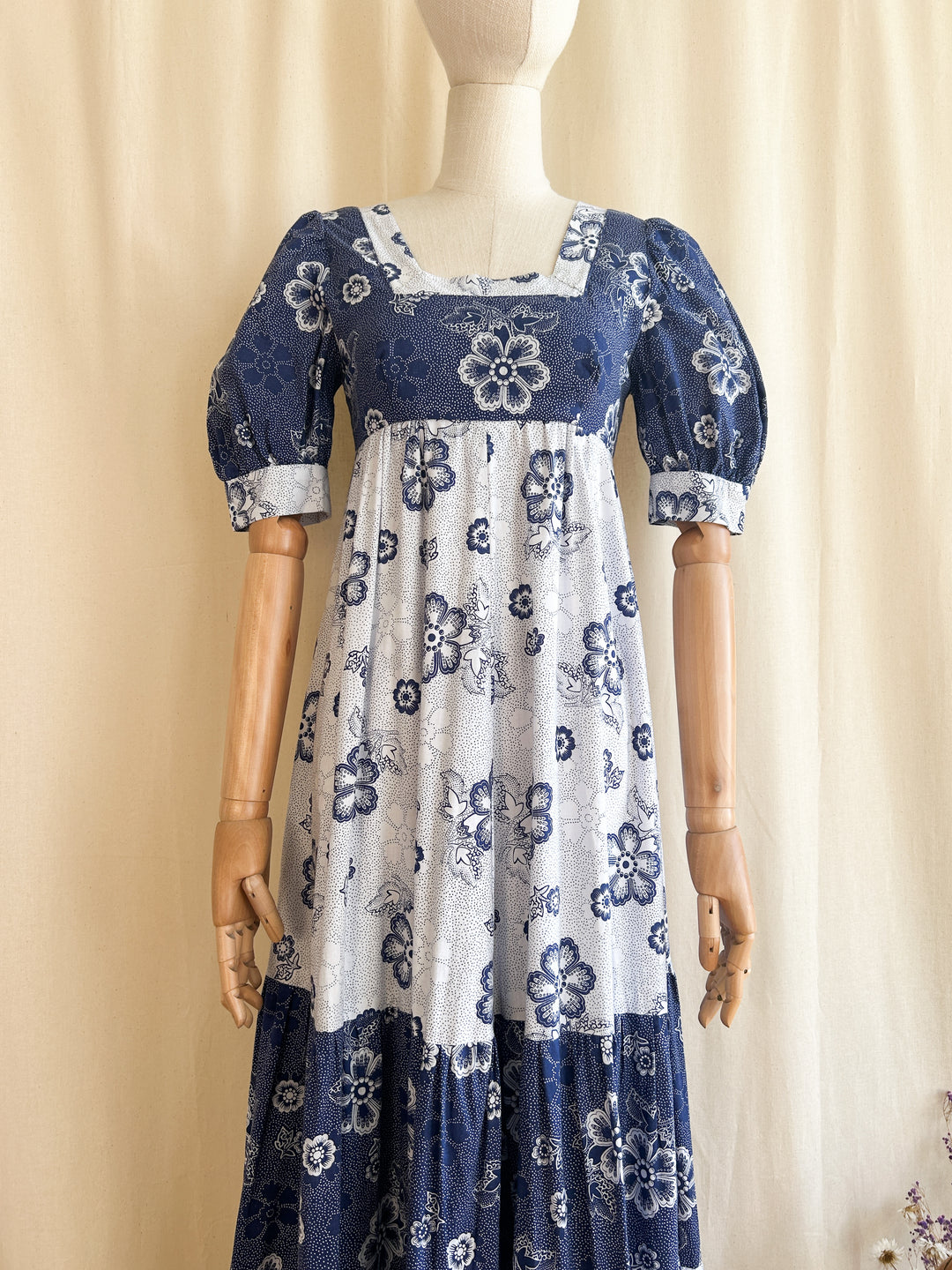 Insane Rare Handmade Tiered 70s Heavy Cotton Prairie Dress