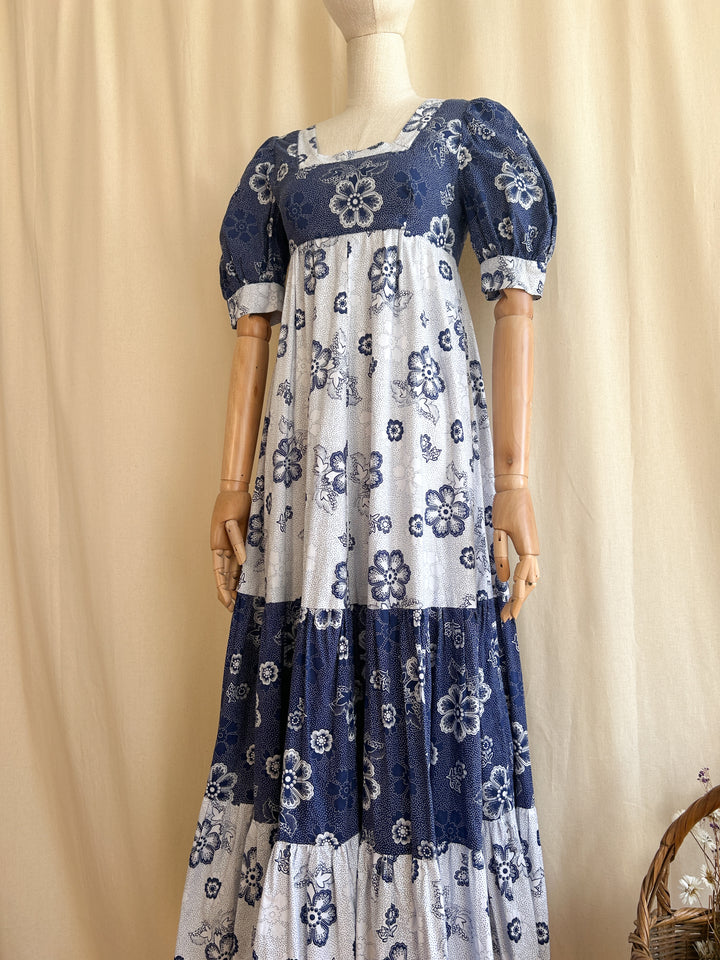 Insane Rare Handmade Tiered 70s Heavy Cotton Prairie Dress