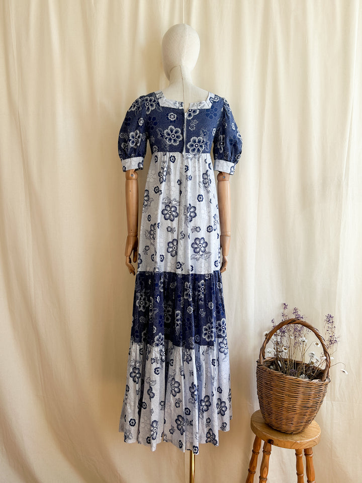 Insane Rare Handmade Tiered 70s Heavy Cotton Prairie Dress