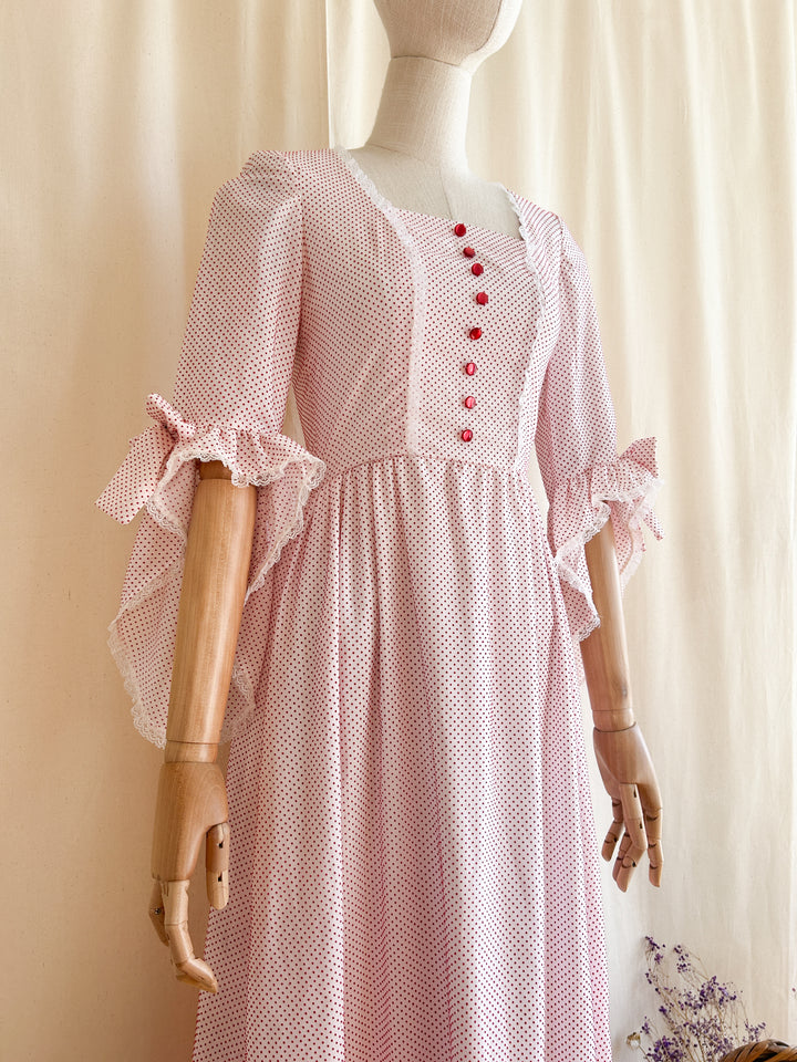 Stunning Rare Handmade Rococo 1970s Cotton Prairie Dress