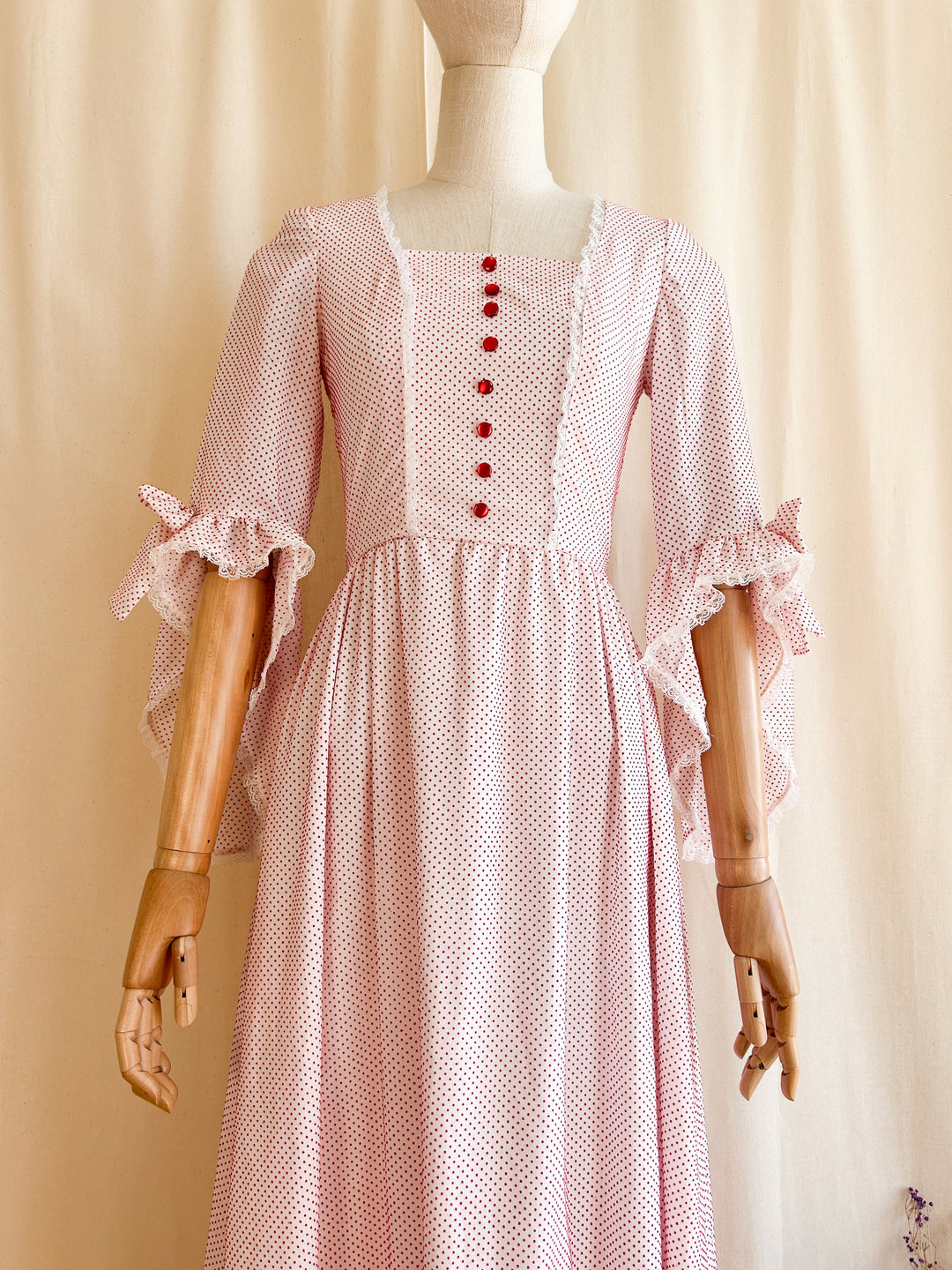 Stunning Rare Handmade Rococo 1970s Cotton Prairie Dress