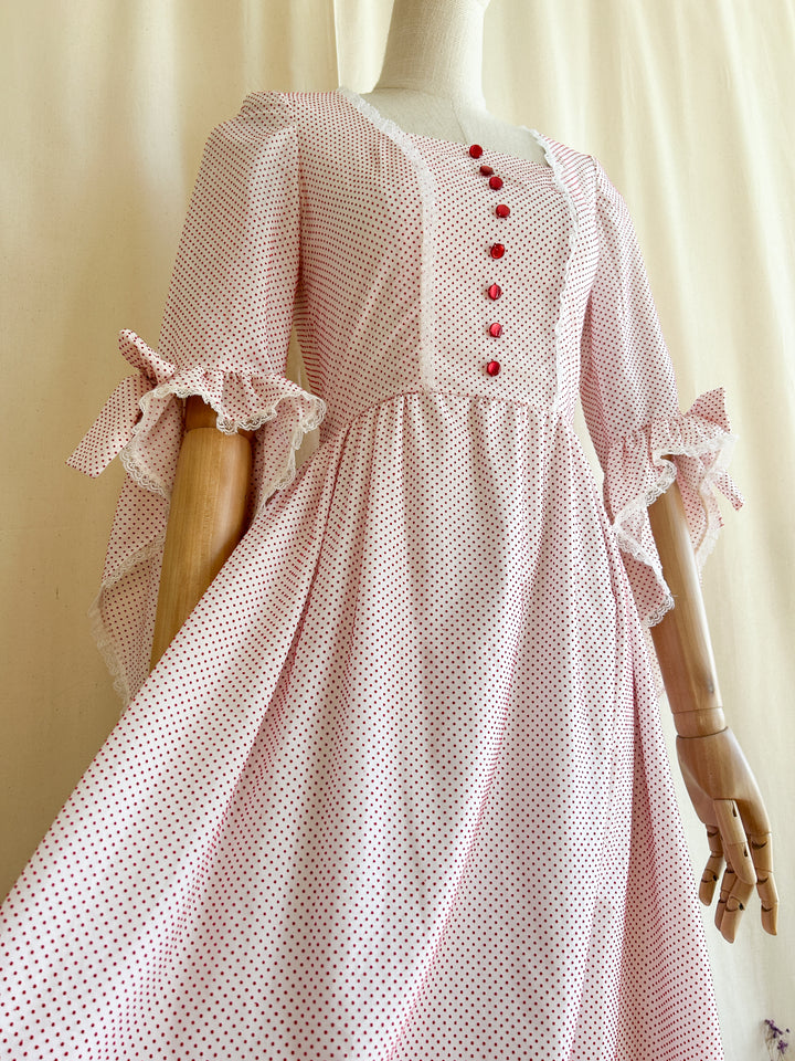 Stunning Rare Handmade Rococo 1970s Cotton Prairie Dress