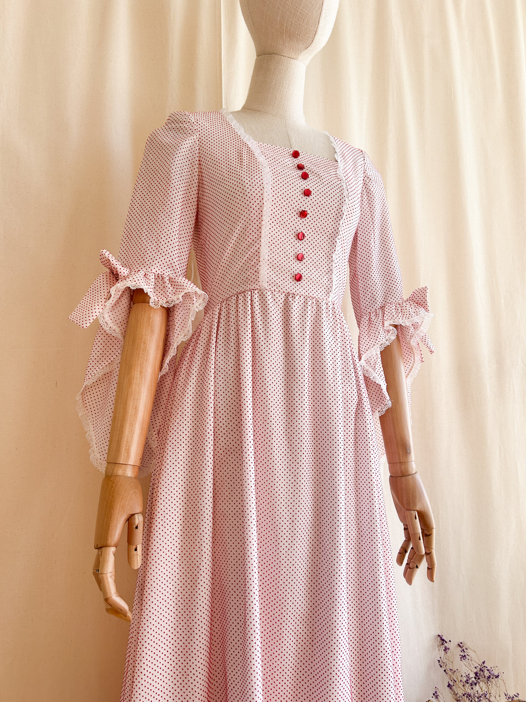 Stunning Rare Handmade Rococo 1970s Cotton Prairie Dress