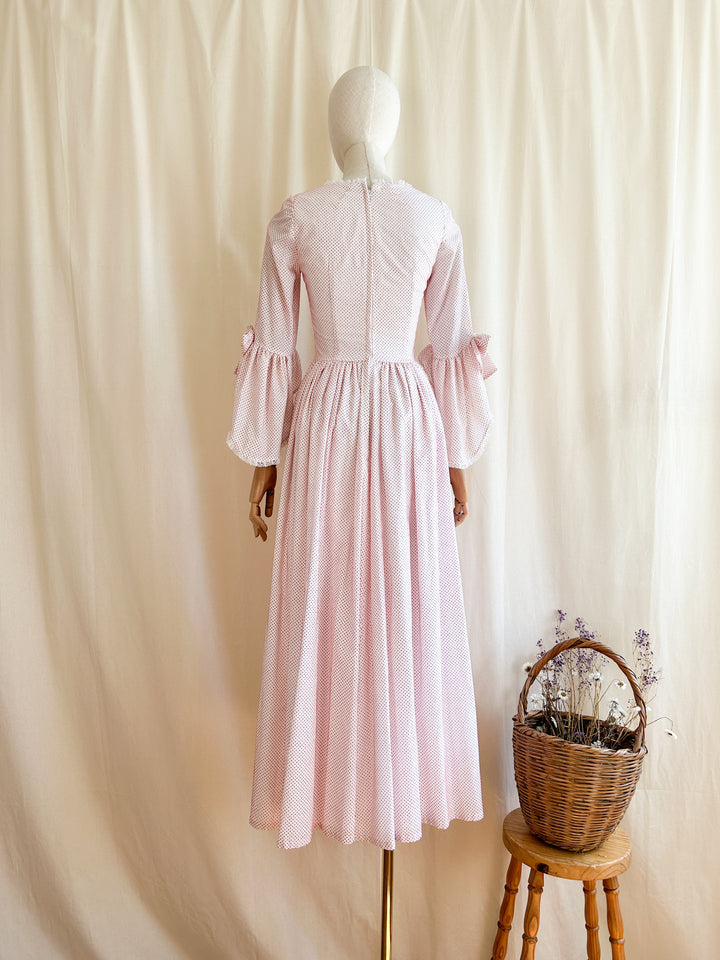 Stunning Rare Handmade Rococo 1970s Cotton Prairie Dress