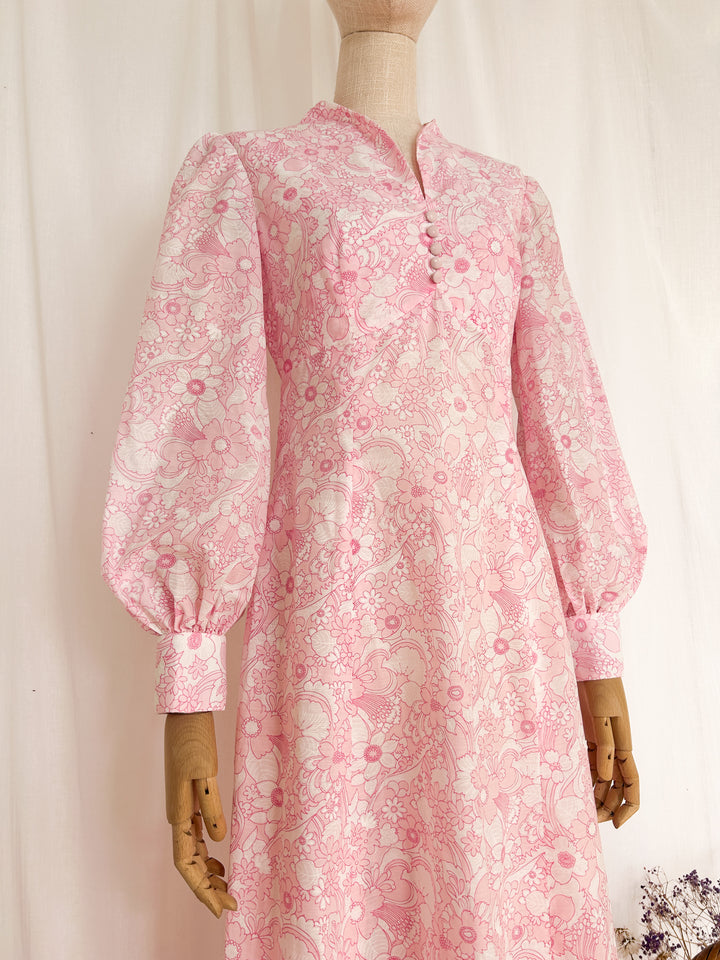 Dreamy Pink 70s Psychedelic Maxi Dress