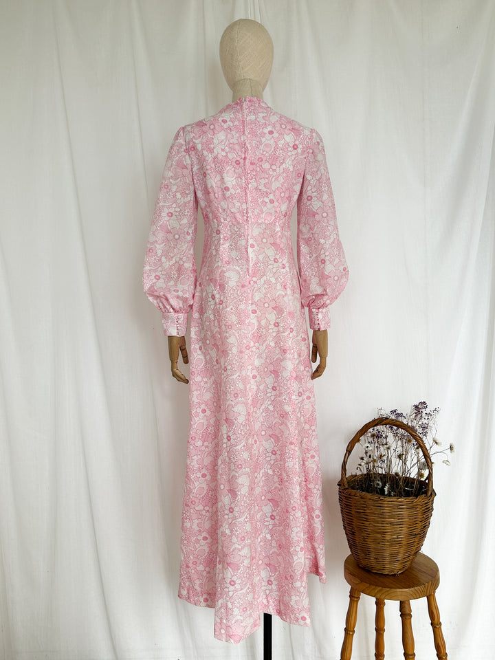 Dreamy Pink 70s Psychedelic Maxi Dress
