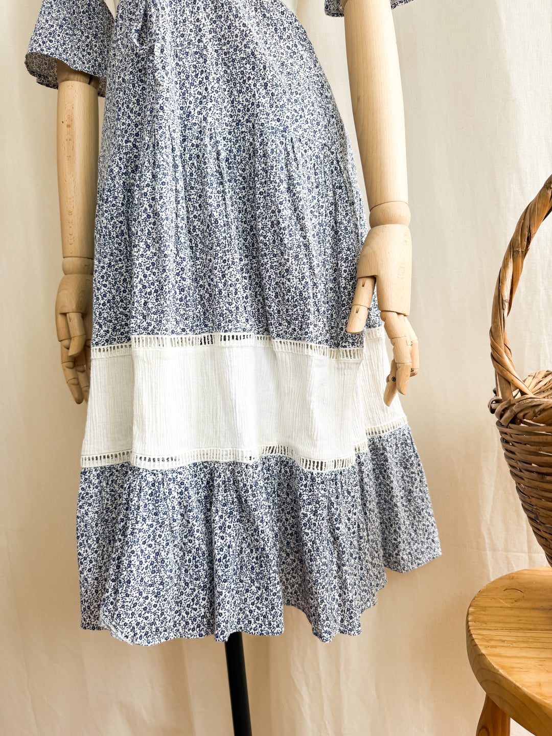 Stunning Rare 70s Cheesecloth Cotton Midi Dress