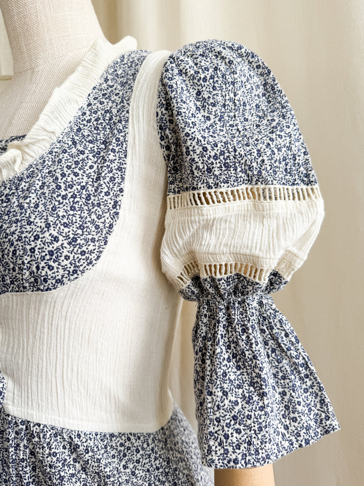 Stunning Rare 70s Cheesecloth Cotton Midi Dress