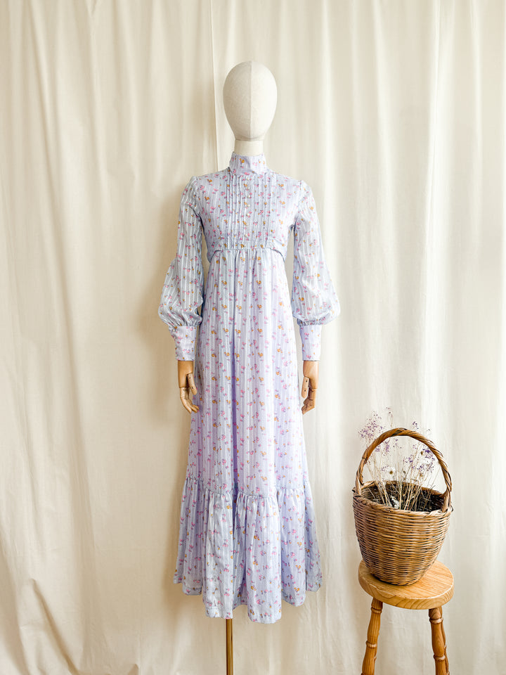 The Maisie ~ Stunning Handmade Lavender 70s Cotton Prairie Dress