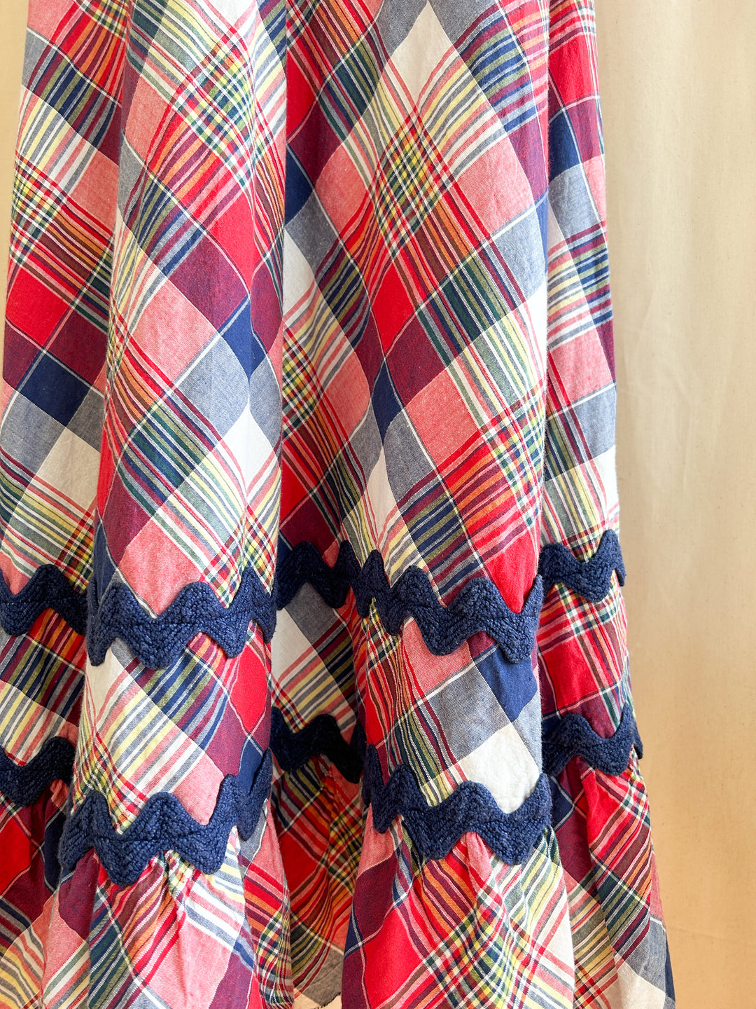 Cute Handmade 1970s Madras Plaid Cotton Prairie Dress