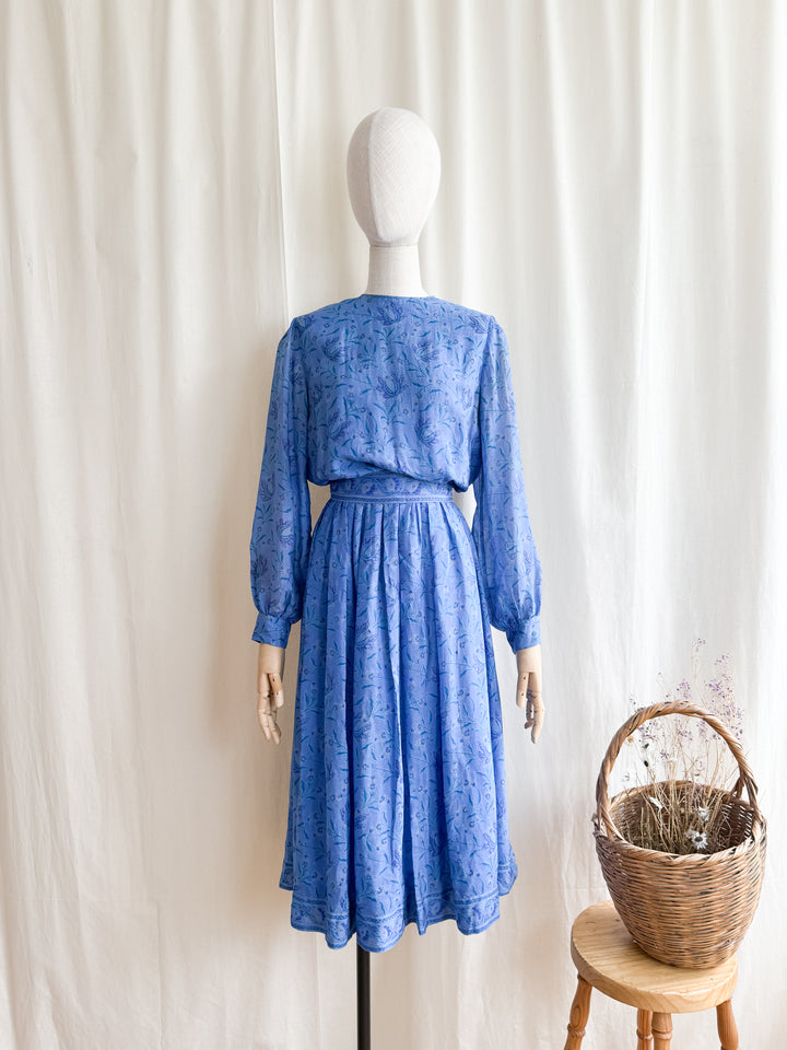 Holy Grail Precious 70s Indian Block print Silk Midi Dress by Treacy Lowe