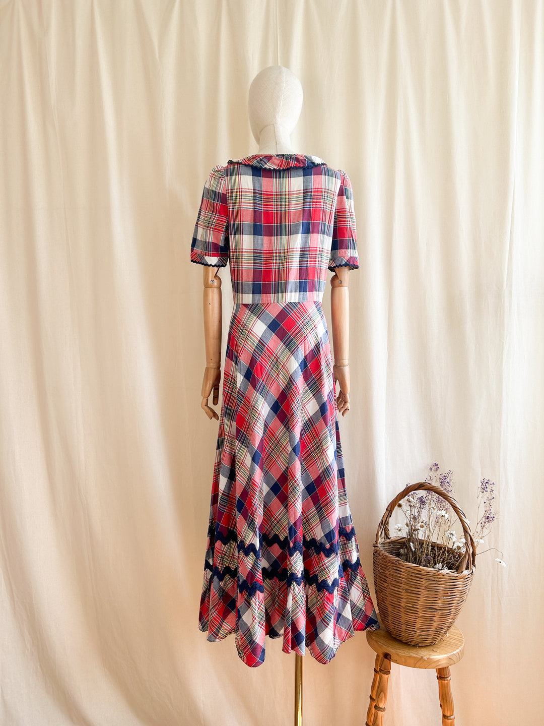 Cute Handmade 1970s Madras Plaid Cotton Prairie Dress