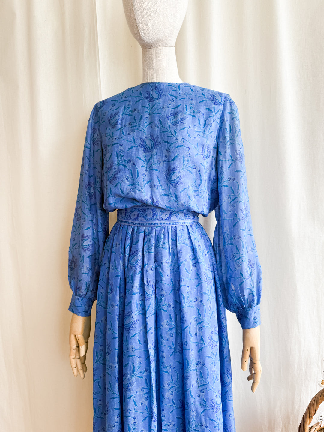 Holy Grail Precious 70s Indian Block print Silk Midi Dress by Treacy Lowe