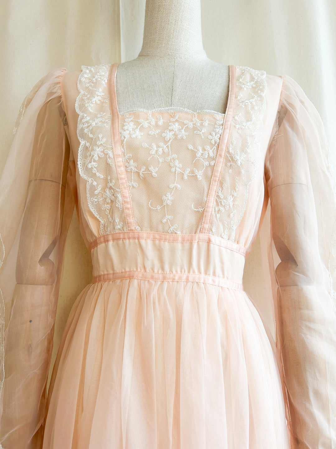 The Francine ~ adorable 70s peach chiffon maxi dress