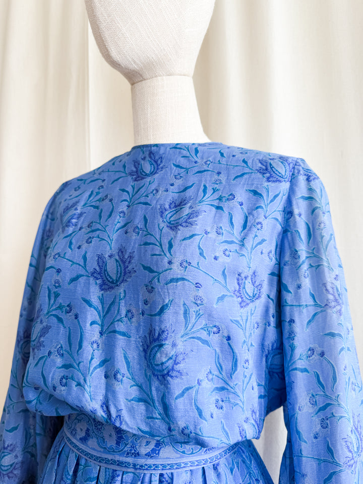 Holy Grail Precious 70s Indian Block print Silk Midi Dress by Treacy Lowe