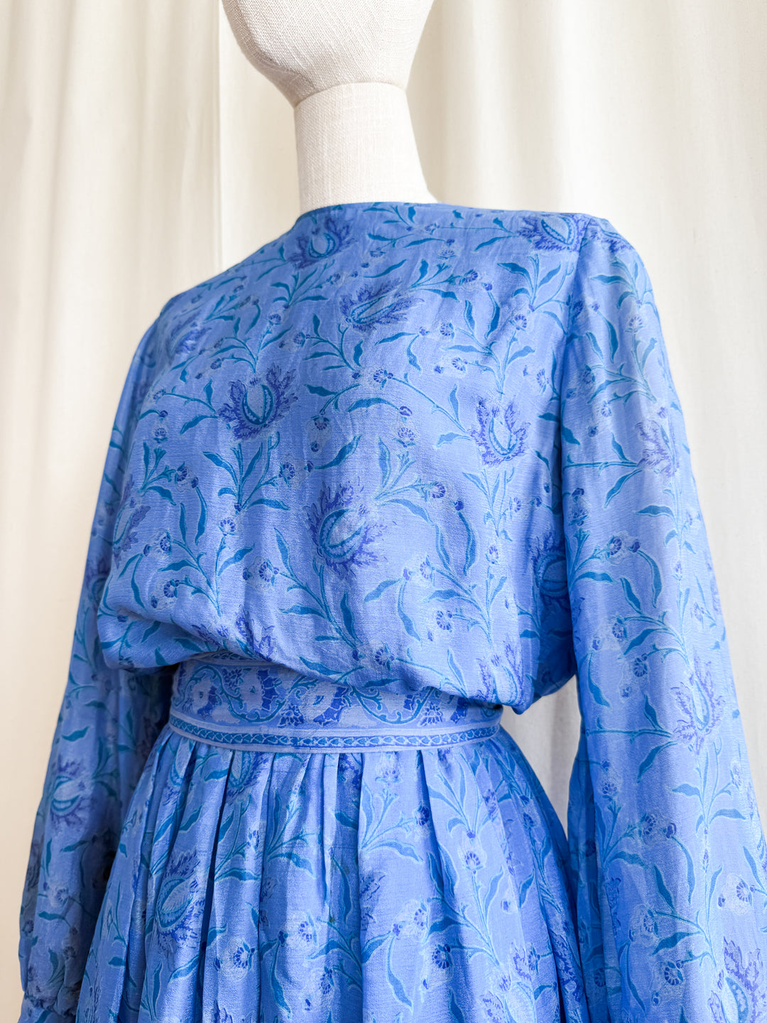 Holy Grail Precious 70s Indian Block print Silk Midi Dress by Treacy Lowe
