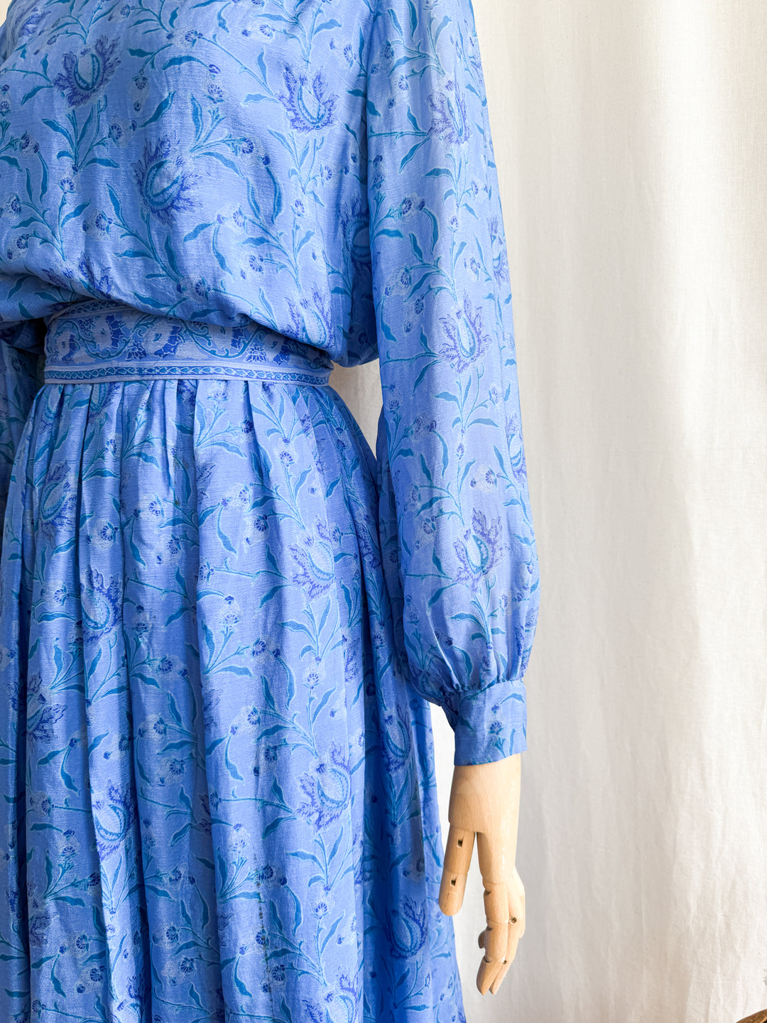 Holy Grail Precious 70s Indian Block print Silk Midi Dress by Treacy Lowe