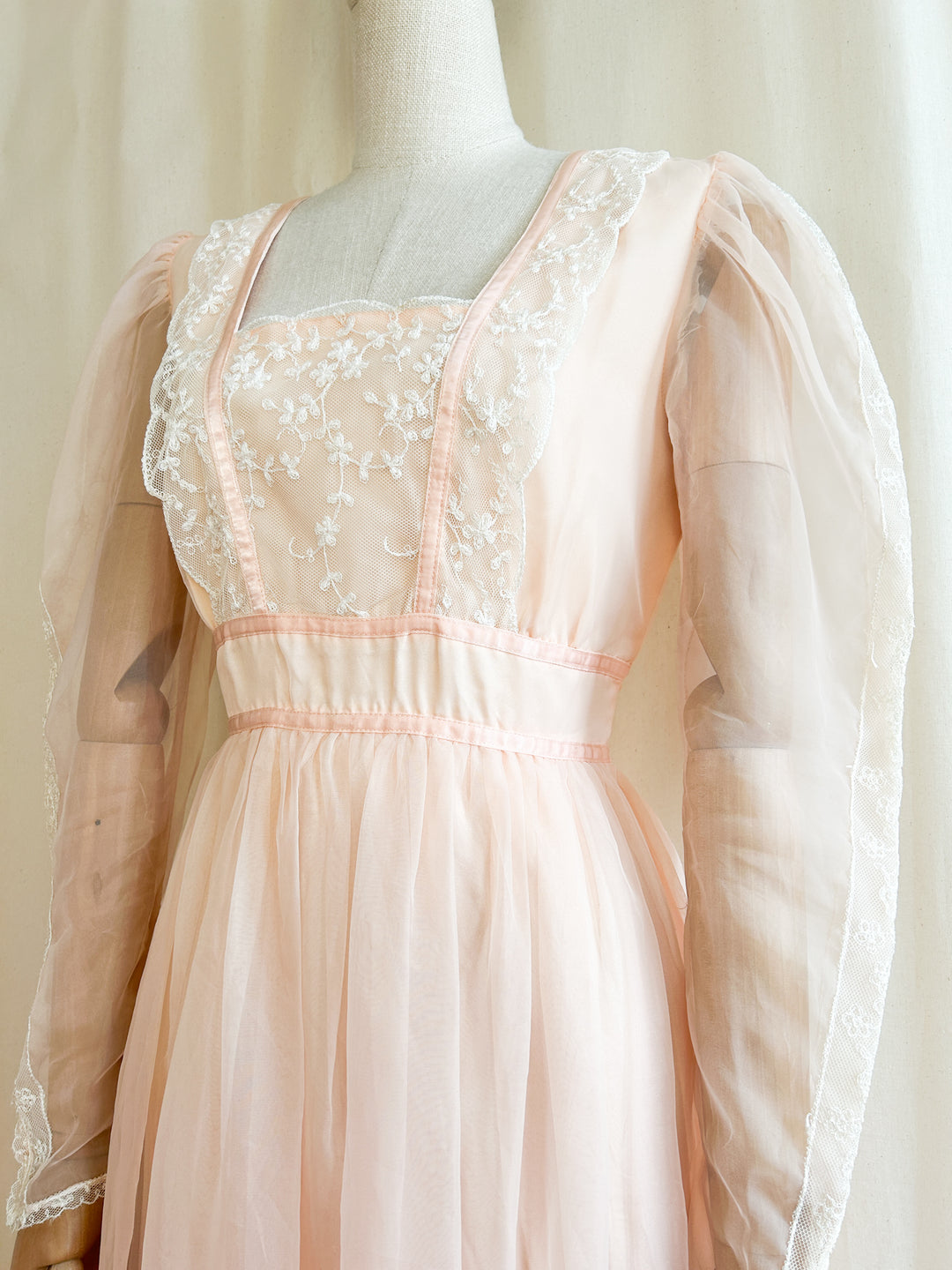 The Francine ~ adorable 70s peach chiffon maxi dress