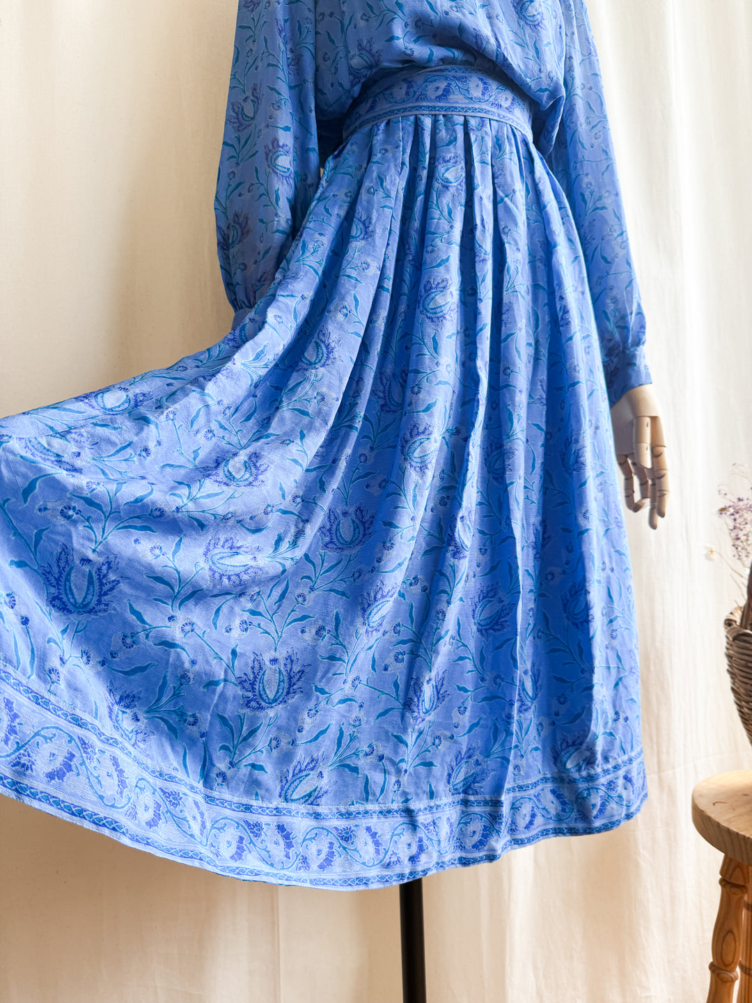Holy Grail Precious 70s Indian Block print Silk Midi Dress by Treacy Lowe