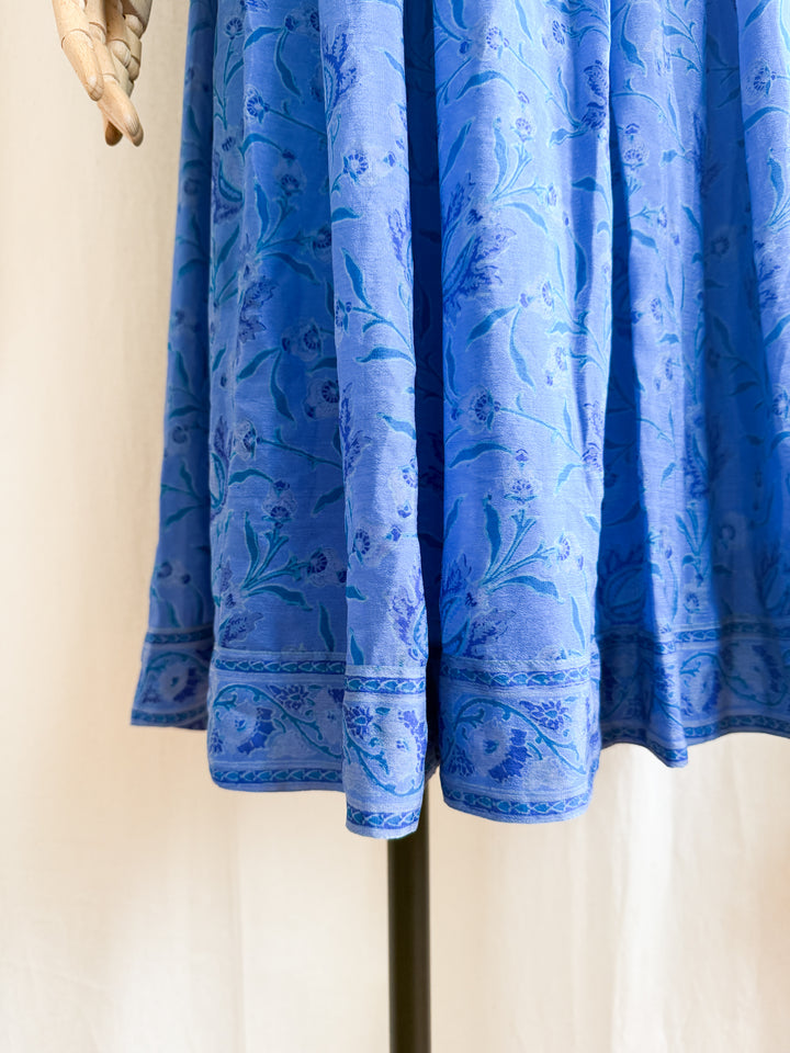 Holy Grail Precious 70s Indian Block print Silk Midi Dress by Treacy Lowe