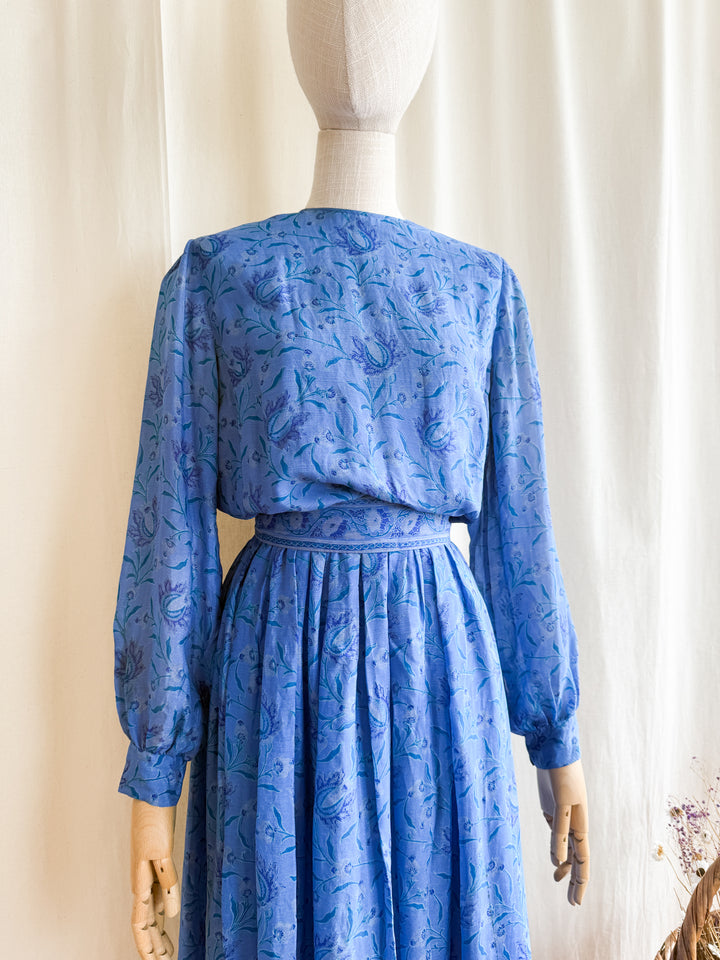 Holy Grail Precious 70s Indian Block print Silk Midi Dress by Treacy Lowe