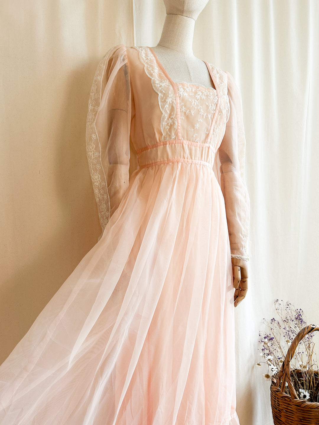 The Francine ~ adorable 70s peach chiffon maxi dress