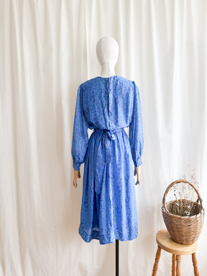 Holy Grail Precious 70s Indian Block print Silk Midi Dress by Treacy Lowe