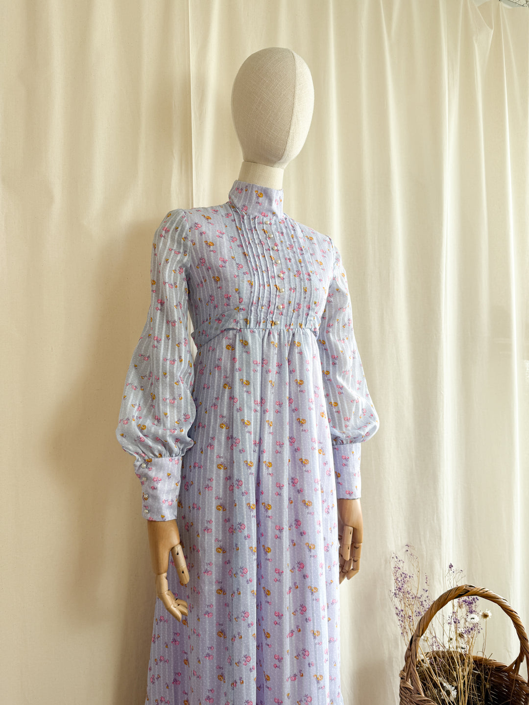 The Maisie ~ Stunning Handmade Lavender 70s Cotton Prairie Dress
