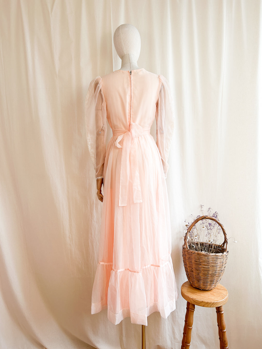 The Francine ~ adorable 70s peach chiffon maxi dress