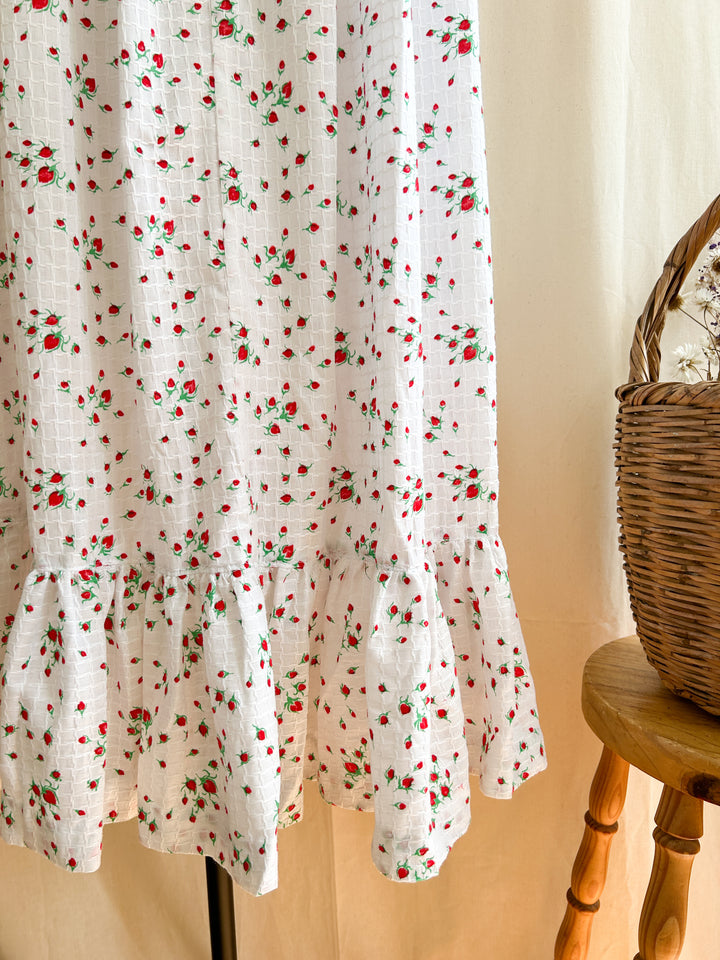 Adorable White Handmade Textured Cotton 70s Prairie Dress