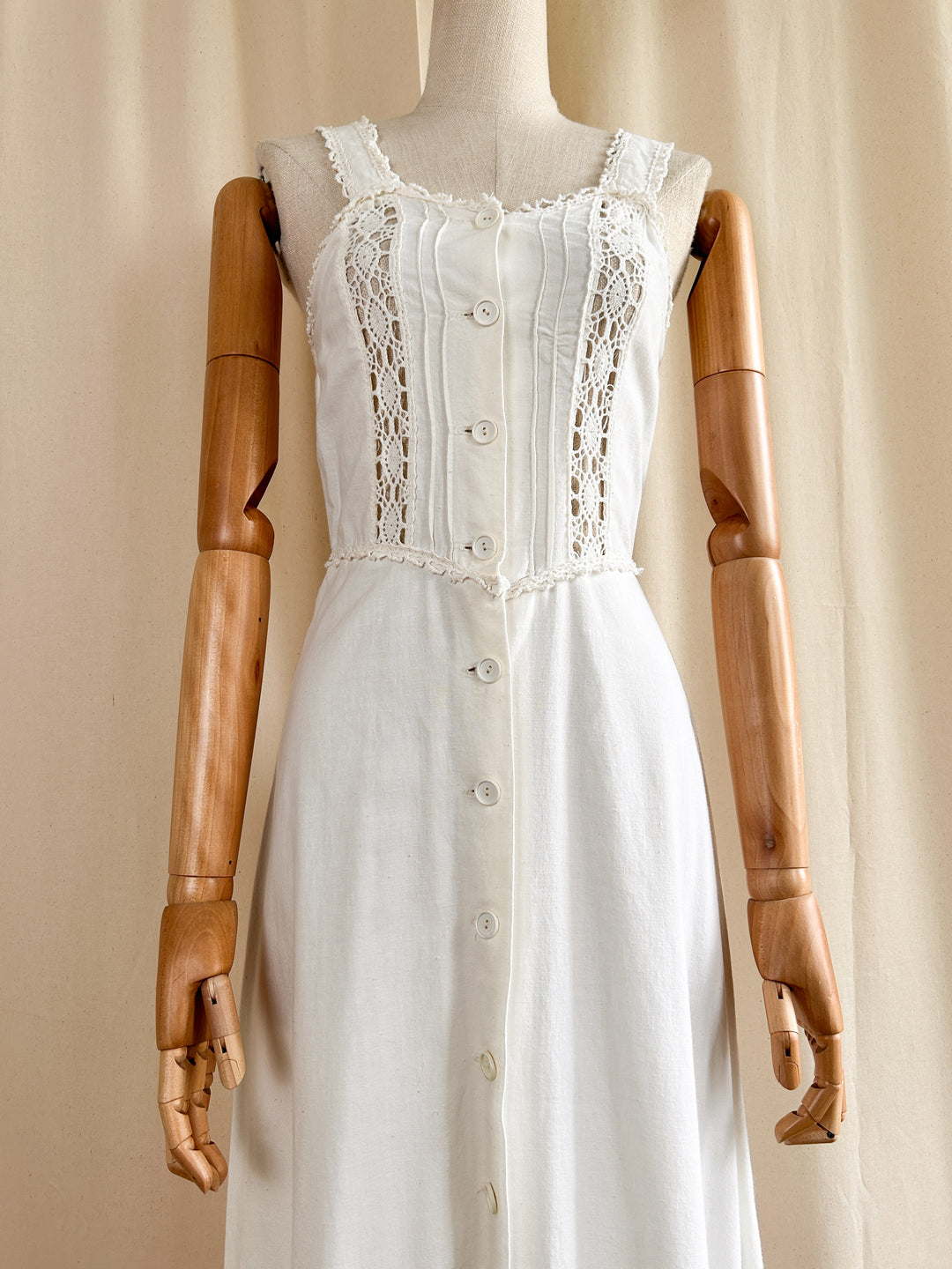 The Dione ~ dreamy raw cotton and lace white 70s prairie maxi sundress