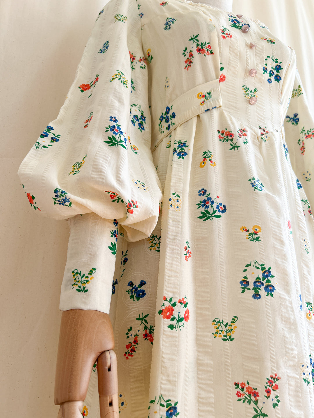 Amazing Botanical Print Rare Seersucker Cotton 1970s Prairie Dress