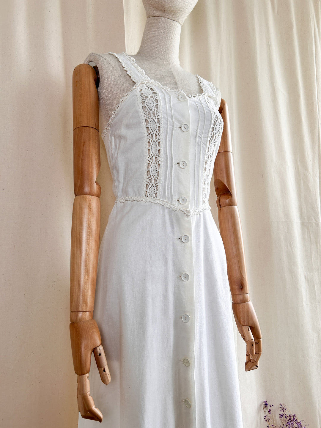 The Dione ~ dreamy raw cotton and lace white 70s prairie maxi sundress