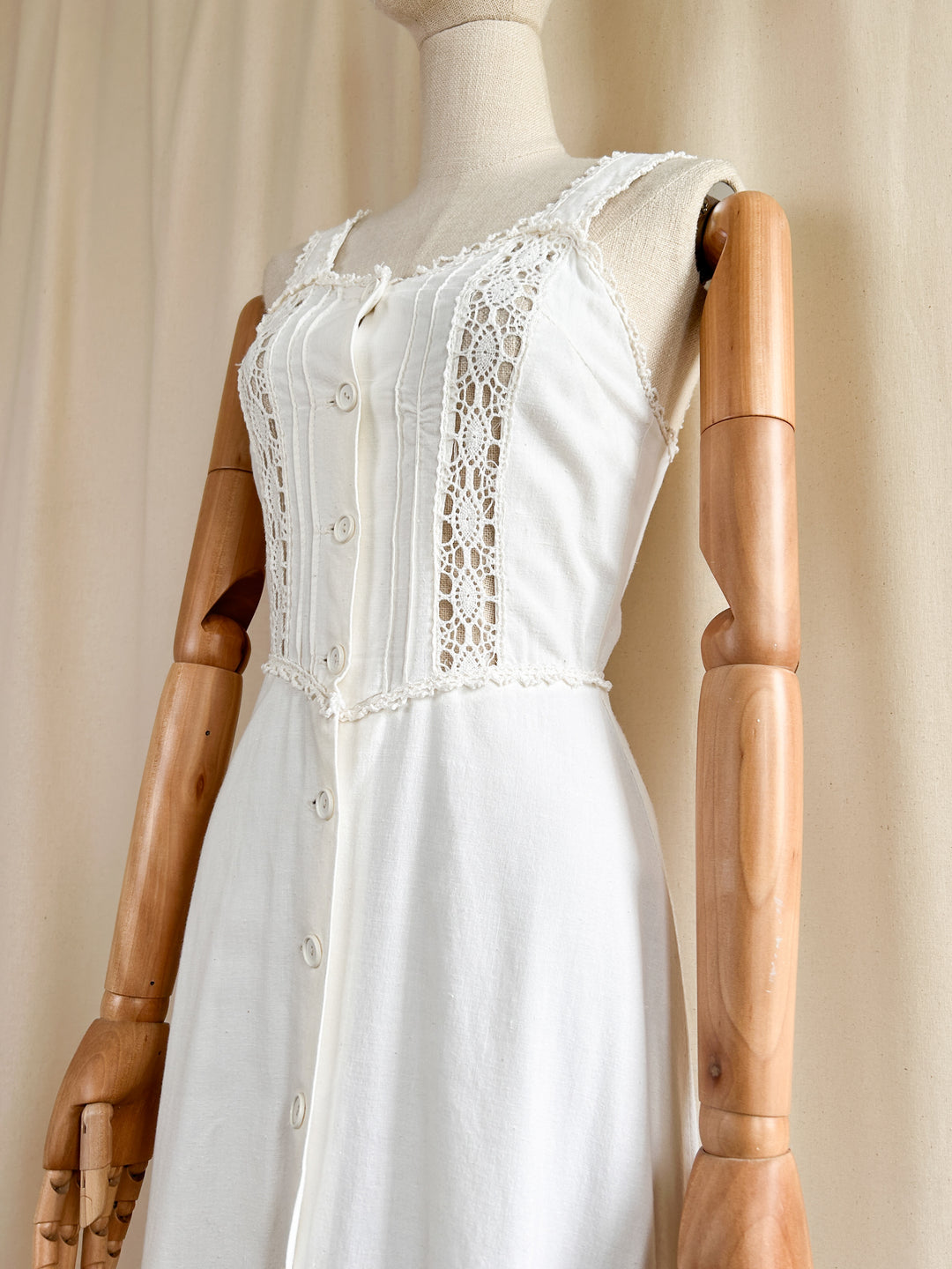 The Dione ~ dreamy raw cotton and lace white 70s prairie maxi sundress