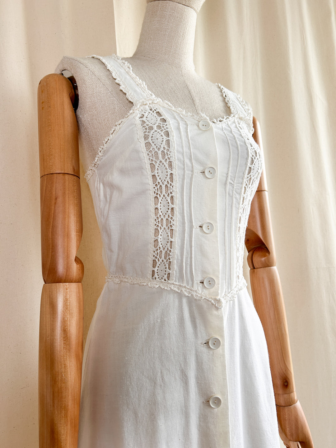 The Dione ~ dreamy raw cotton and lace white 70s prairie maxi sundress