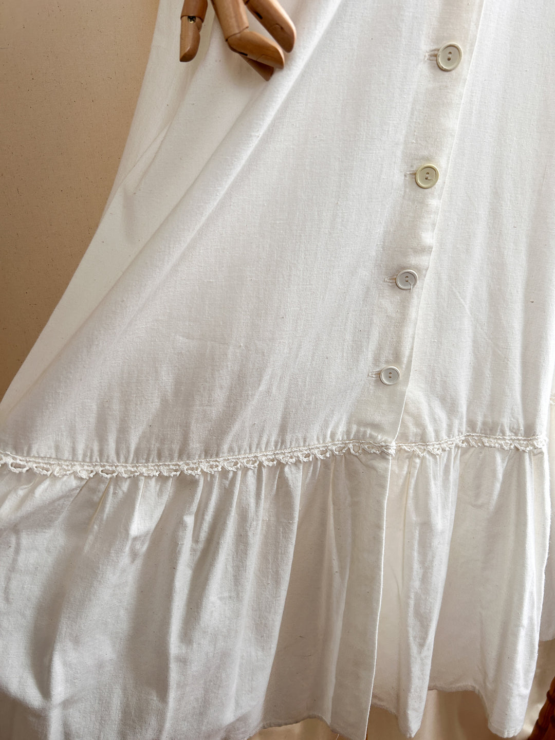 The Dione ~ dreamy raw cotton and lace white 70s prairie maxi sundress