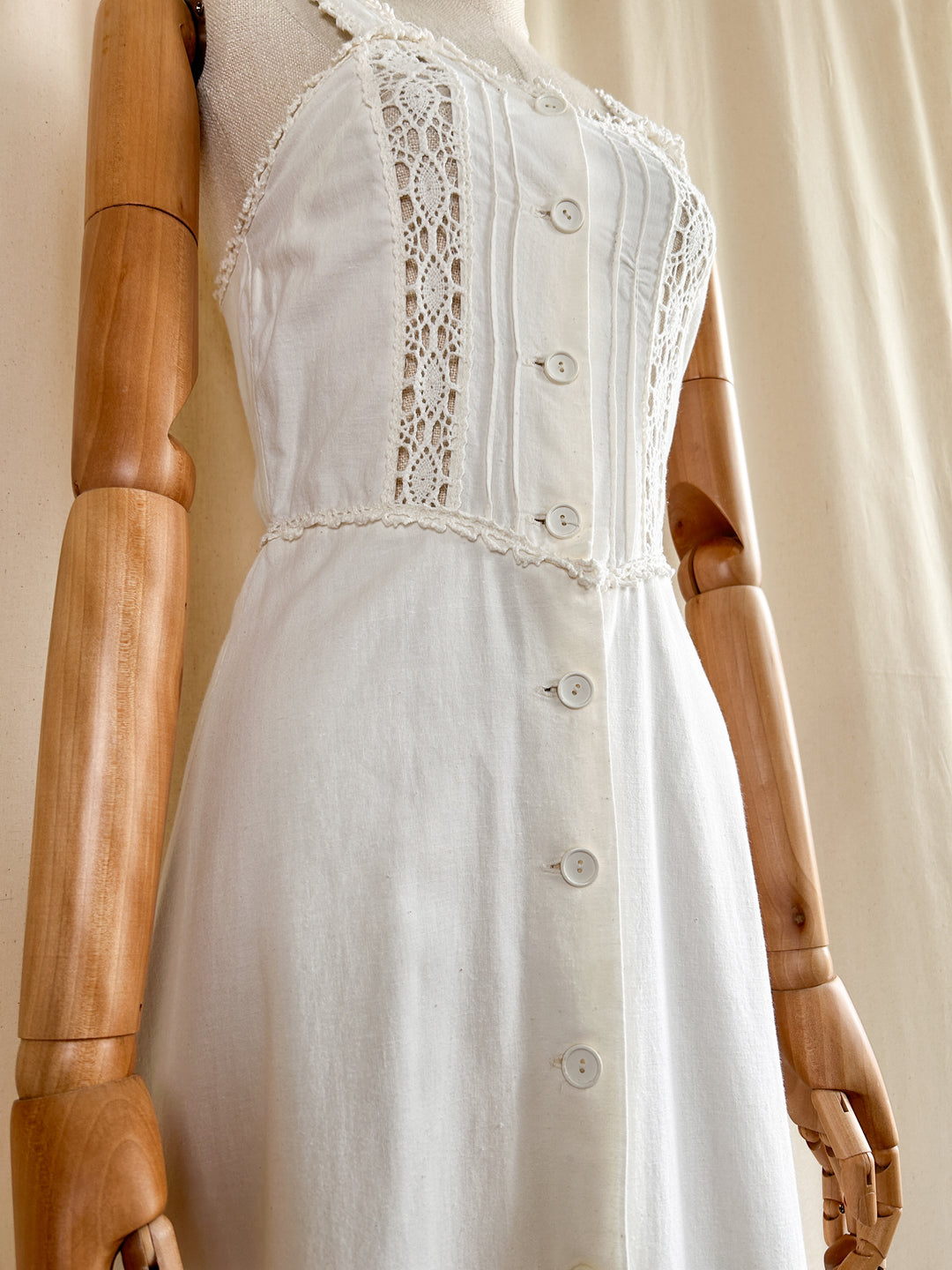 The Dione ~ dreamy raw cotton and lace white 70s prairie maxi sundress