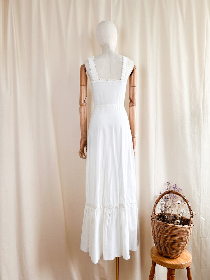 The Dione ~ dreamy raw cotton and lace white 70s prairie maxi sundress